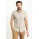 Beige Color Figured Design Casual Cotton Short Sleeved Shirt
