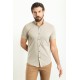Beige Color Figured Design Casual Cotton Short Sleeved Shirt