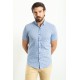 Blue Color Cotton Check Patterned Design Casual Short Sleeved Men's Shirt