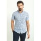 White Color Cotton Fabric Flower Figured Design Casual Short Sleeved Men's Shirt
