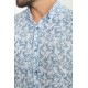 White Color Cotton Fabric Flower Figured Design Casual Short Sleeved Men's Shirt