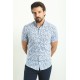 White Color Cotton Fabric Flower Figured Design Casual Short Sleeved Men's Shirt
