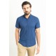 Dark Blue Color Cotton Fabric Casual Men's Short Sleeved Shirt