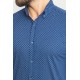 Dark Blue Color Cotton Fabric Casual Men's Short Sleeved Shirt