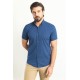 Dark Blue Color Cotton Fabric Casual Men's Short Sleeved Shirt