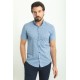 Blue Color Cotton Fabric Figured Design Casual Short Sleeved Men's Shirt