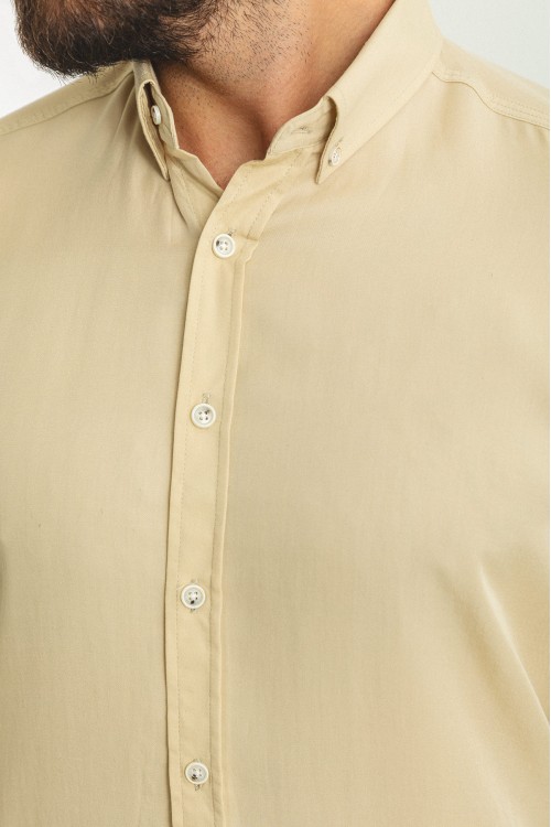 Beige Color Tencel Fabric Casual Men's Shirt