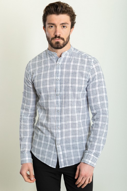 White And Black Color Check Patterned Design Casual Linen Shirt