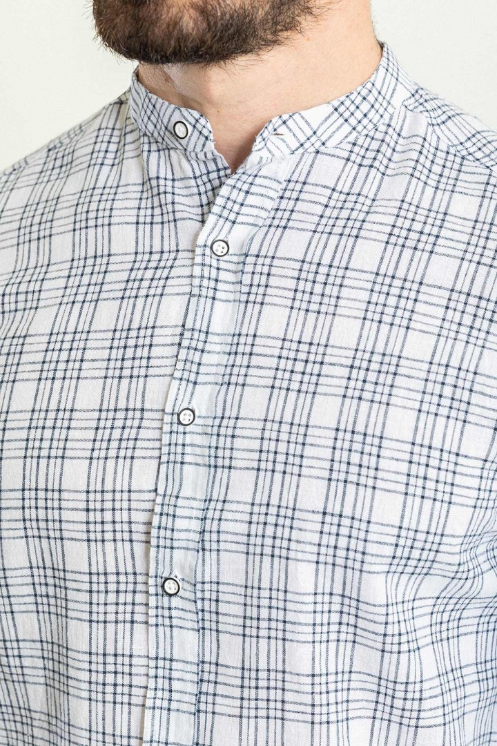 White And Black Color Check Patterned Design Casual Linen Shirt