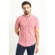 Claret Red Color Casual Short Sleeved Linen Shirt