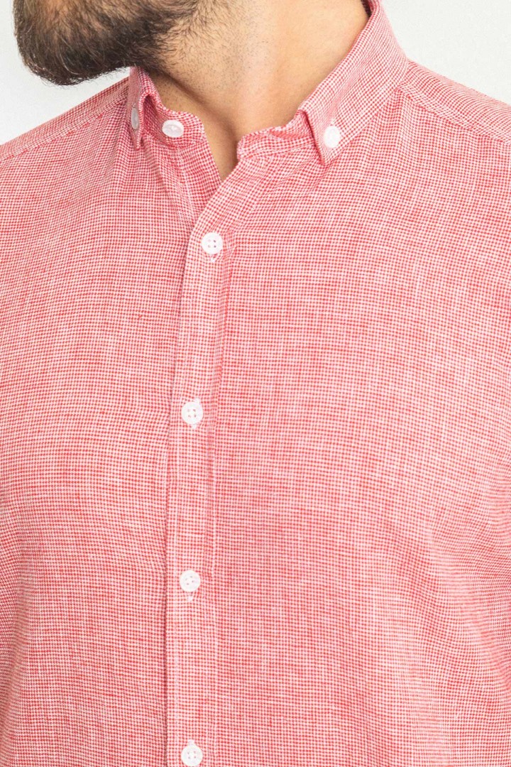 Claret Red Color Casual Short Sleeved Linen Shirt