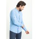 Blue Mandarin Collar Dobby Design Casual Cotton Men's Shirt