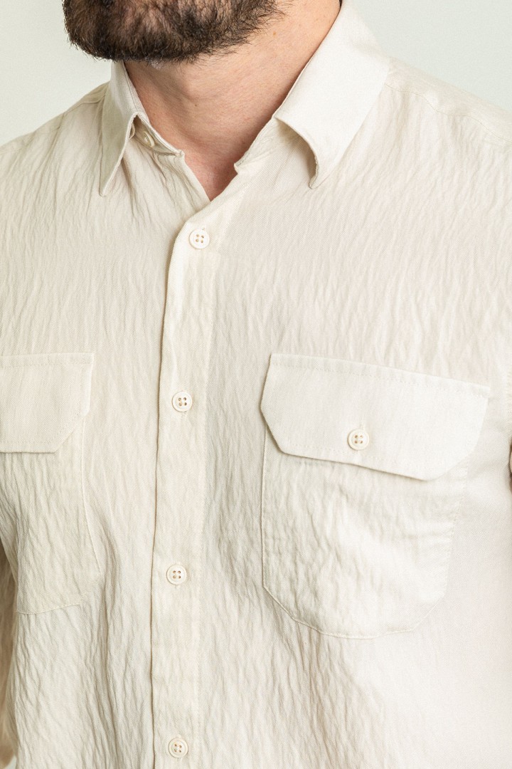 Stone Color Flap Pocket Design Casual Cotton Men's Shirt