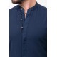 Dark Blue Color Mandarin Collar Design Casual Men's Linen Shirt