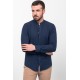 Dark Blue Color Mandarin Collar Design Casual Men's Linen Shirt