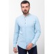 Blue Color Mandarin Collar Design Casual Men's Linen Shirt