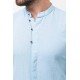 Blue Color Mandarin Collar Design Casual Men's Linen Shirt