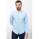 Blue Color Mandarin Collar Design Casual Men's Linen Shirt