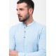 Blue Color Mandarin Collar Design Casual Men's Linen Shirt
