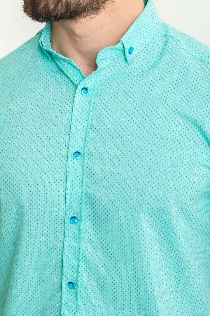 Mint Green Color Linen Fabric Casual Men's Short Sleeved Shirt