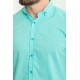 Mint Green Color Linen Fabric Casual Men's Short Sleeved Shirt