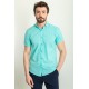 Mint Green Color Linen Fabric Casual Men's Short Sleeved Shirt