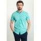 Mint Green Color Linen Fabric Casual Men's Short Sleeved Shirt