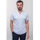 Blue And Ecru Color Casual Cotton Short Sleeved Men's Shirt