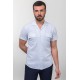 Blue And Ecru Color Casual Cotton Short Sleeved Men's Shirt