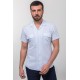 Blue And Ecru Color Casual Cotton Short Sleeved Men's Shirt