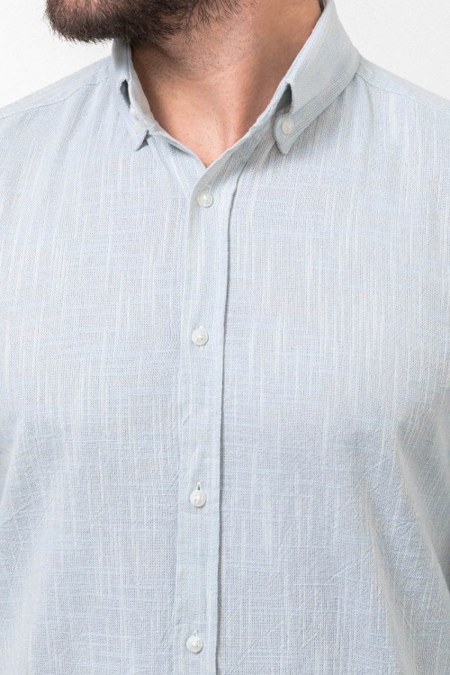 Blue And Ecru Color Dobby Design Casual Men's Cotton Shirt