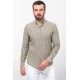 Khaki Color Cotton And Linen Fabric Striped Design Casual Men's Shirt