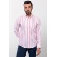 White And Salmon Color Cotton Fabric Striped Design Casual Men's Shirt