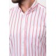 White And Salmon Color Cotton Fabric Striped Design Casual Men's Shirt