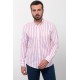 White And Salmon Color Cotton Fabric Striped Design Casual Men's Shirt