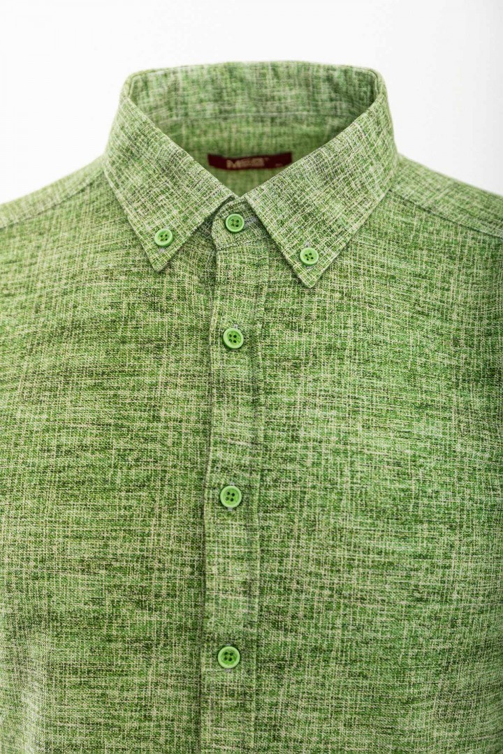 Green Color Cotton Fabric Casual Short Sleeved Men's Shirt