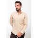 Beige Color Striped Design Casual Cotton Men's Shirt