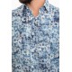 Dark Blue And Ecru Color Figured Design Casual Cotton Men's Shirt