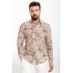 Camel And Ecru Color Figured Design Casual Cotton Men's Shirt