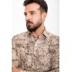 Camel And Ecru Color Figured Design Casual Cotton Men's Shirt