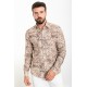 Camel And Ecru Color Figured Design Casual Cotton Men's Shirt
