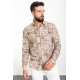 Camel And Ecru Color Figured Design Casual Cotton Men's Shirt