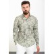 Khaki And Ecru Color Figured Design Casual Cotton Men's Shirt