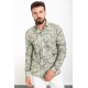 Khaki And Ecru Color Figured Design Casual Cotton Men's Shirt