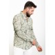Khaki And Ecru Color Figured Design Casual Cotton Men's Shirt