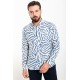 Dark Blue And Ecru Color Figured Design Casual Cotton Men's Shirt