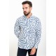 Dark Blue And Ecru Color Figured Design Casual Cotton Men's Shirt