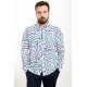 Dark Blue And Ecru Color Figured Design Casual Cotton Men's Shirt