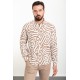 Camel And Ecru Color Figured Design Casual Cotton Men's Shirt