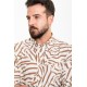 Camel And Ecru Color Figured Design Casual Cotton Men's Shirt